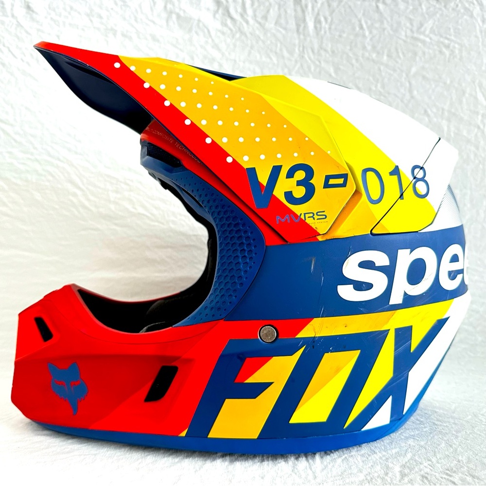 Fox V3 Draftr 2018 Moto Helmet Blue Dirtbike Helmet